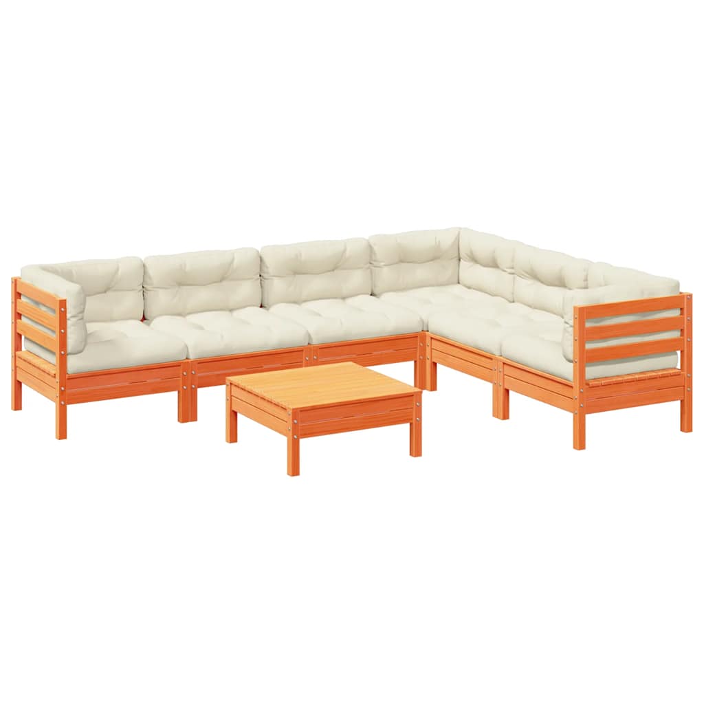 vidaXL 7-delige Loungeset met kussens massief grenenhout wasbruin
