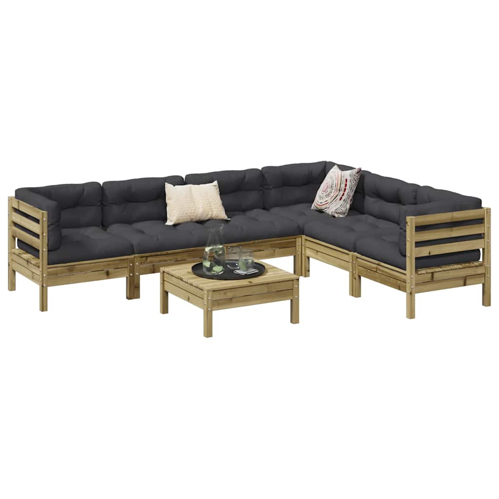 vidaXL 7-delige Loungeset met kussens massief grenenhout wasbruin