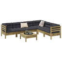 vidaXL 7-delige Loungeset met kussens massief grenenhout wasbruin