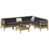 vidaXL 7-delige Loungeset met kussens massief grenenhout wasbruin