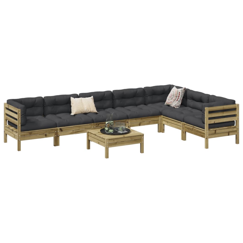 vidaXL 8-delige Loungeset met kussens massief grenenhout wasbruin