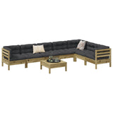 vidaXL 8-delige Loungeset met kussens massief grenenhout wasbruin