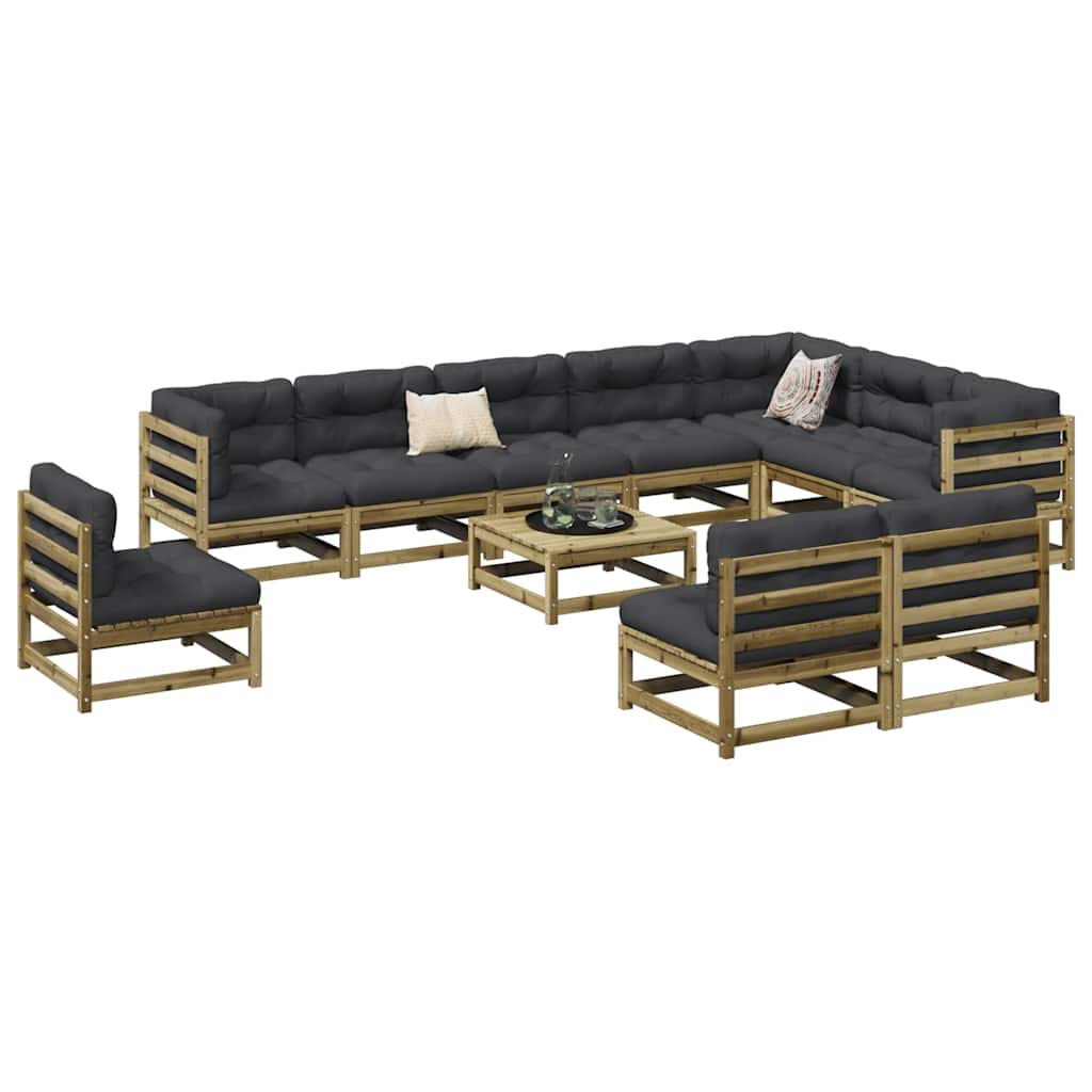 vidaXL 11-Piece Solid Pinewood Lounge Set