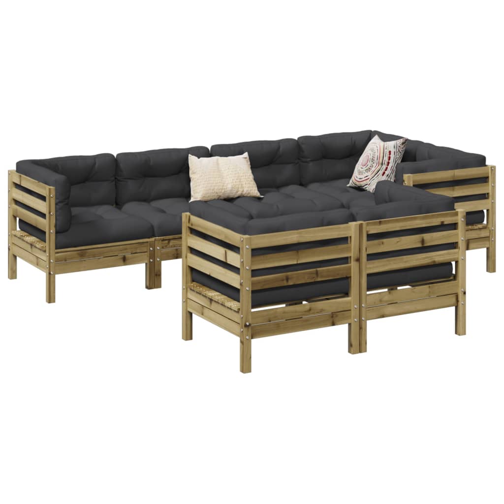 vidaXL 7-delige Loungeset met kussens massief grenenhout wasbruin