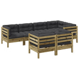 vidaXL 7-delige Loungeset met kussens massief grenenhout wasbruin