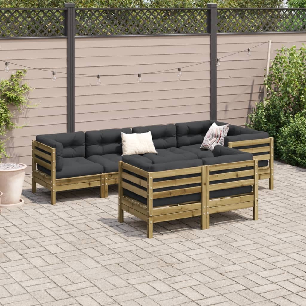vidaXL 7-delige Loungeset met kussens massief grenenhout wasbruin