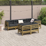 vidaXL 7-delige Loungeset met kussens massief grenenhout wasbruin
