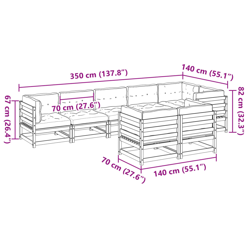 vidaXL 8-delige Loungeset massief grenenhout