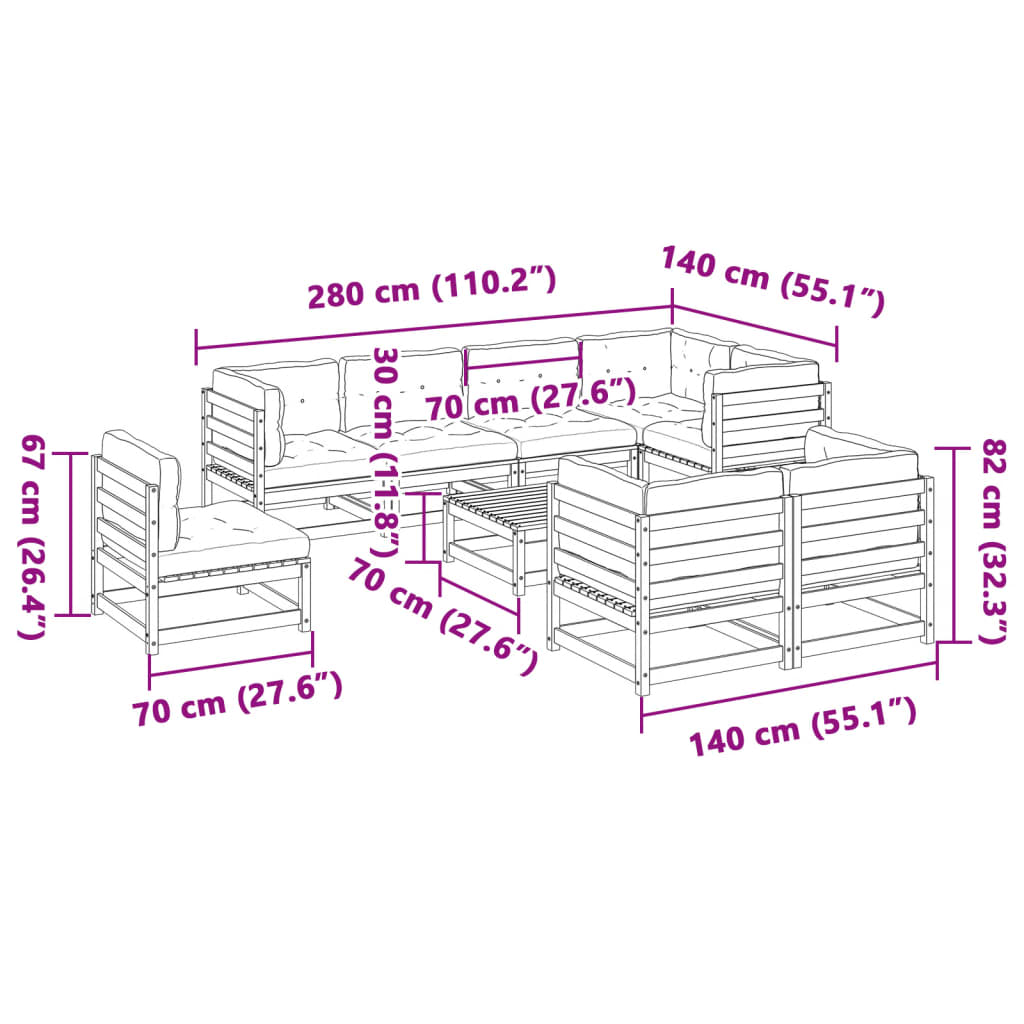 vidaXL 9-delige Loungeset massief grenenhout