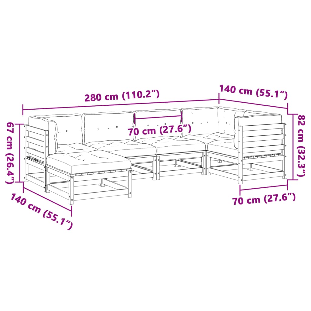 vidaXL 6-delige Loungeset massief grenenhout