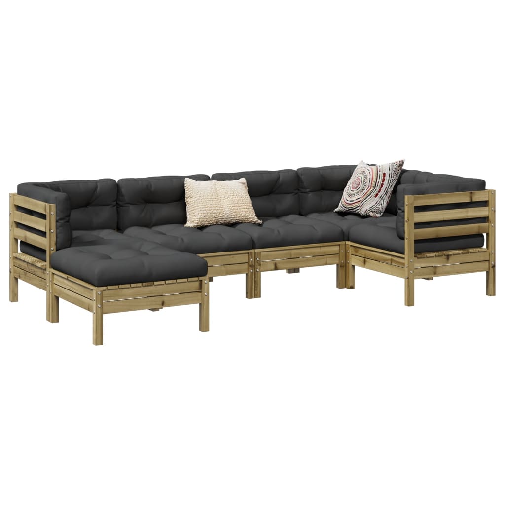 vidaXL 6-delige Loungeset met kussens massief grenenhout wasbruin