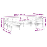 vidaXL 6-delige Loungeset met kussens massief grenenhout wasbruin