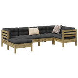 vidaXL 6-delige Loungeset met kussens massief grenenhout wasbruin