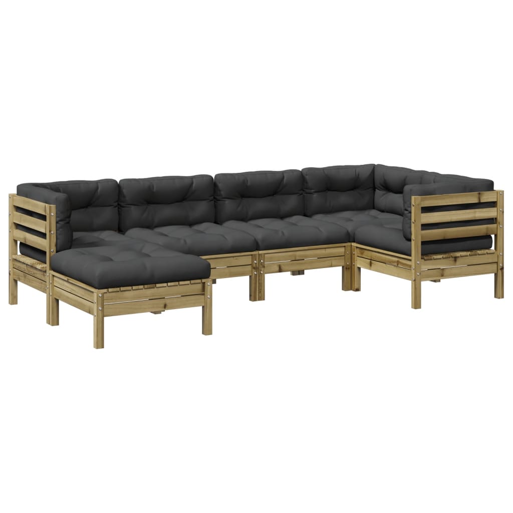 vidaXL 6-delige Loungeset met kussens massief grenenhout wasbruin