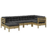 vidaXL 6-delige Loungeset met kussens massief grenenhout wasbruin