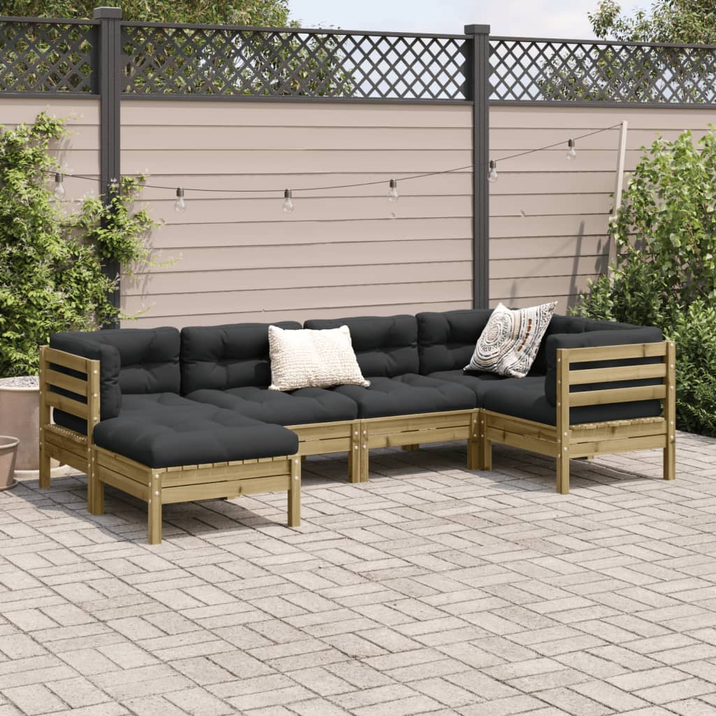 vidaXL 6-delige Loungeset met kussens massief grenenhout wasbruin