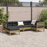 vidaXL 6-delige Loungeset met kussens massief grenenhout wasbruin