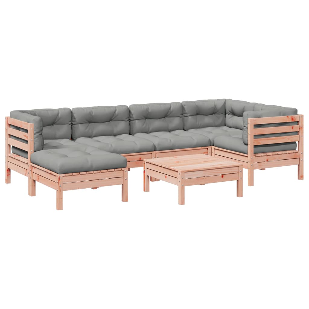 vidaXL 7-delige Loungeset met kussens massief grenenhout wasbruin