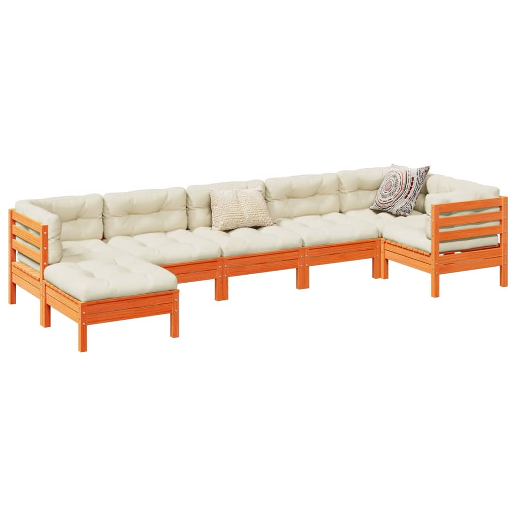 vidaXL 7-delige Loungeset met kussens massief grenenhout wasbruin