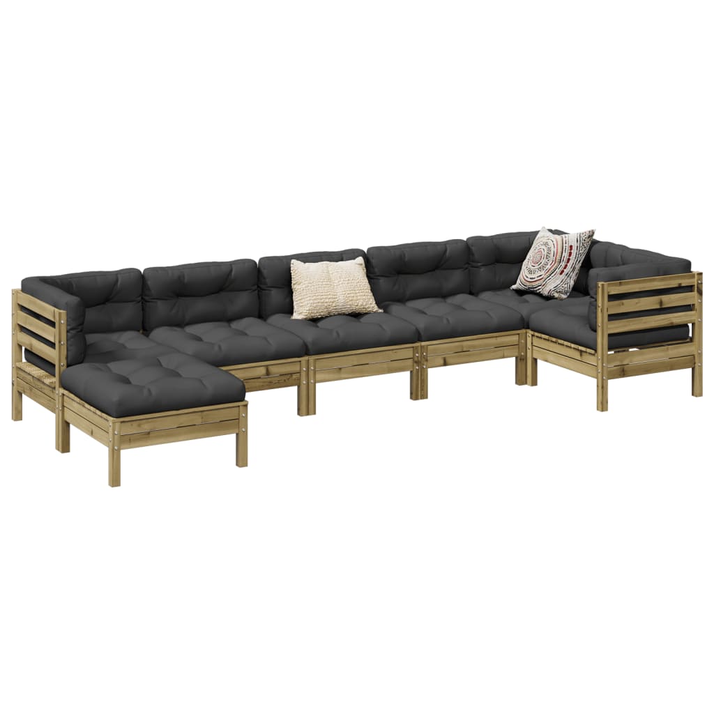 vidaXL 7-delige Loungeset met kussens massief grenenhout wasbruin