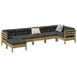 vidaXL 7-delige Loungeset met kussens massief grenenhout wasbruin
