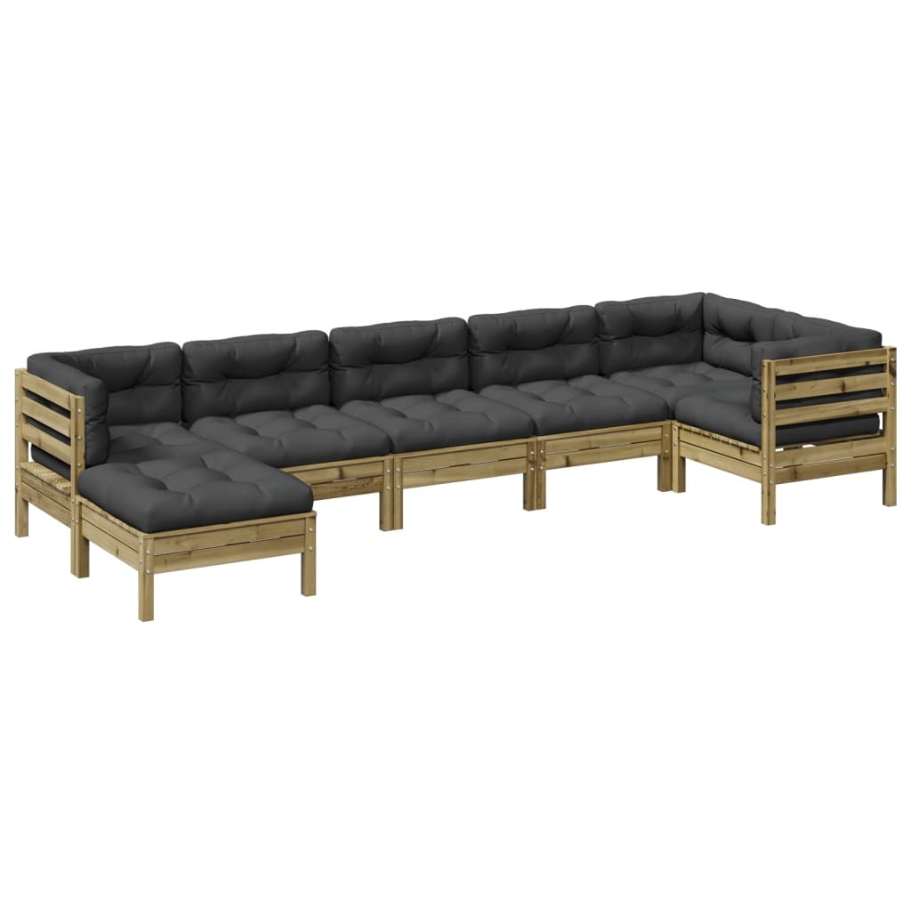 vidaXL 7-delige Loungeset met kussens massief grenenhout wasbruin