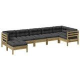 vidaXL 7-delige Loungeset met kussens massief grenenhout wasbruin