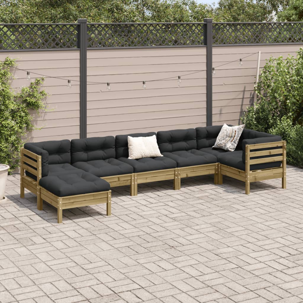vidaXL 7-delige Loungeset met kussens massief grenenhout wasbruin