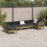 vidaXL 7-delige Loungeset met kussens massief grenenhout wasbruin