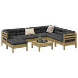 vidaXL 8-delige Loungeset met kussens massief grenenhout wasbruin