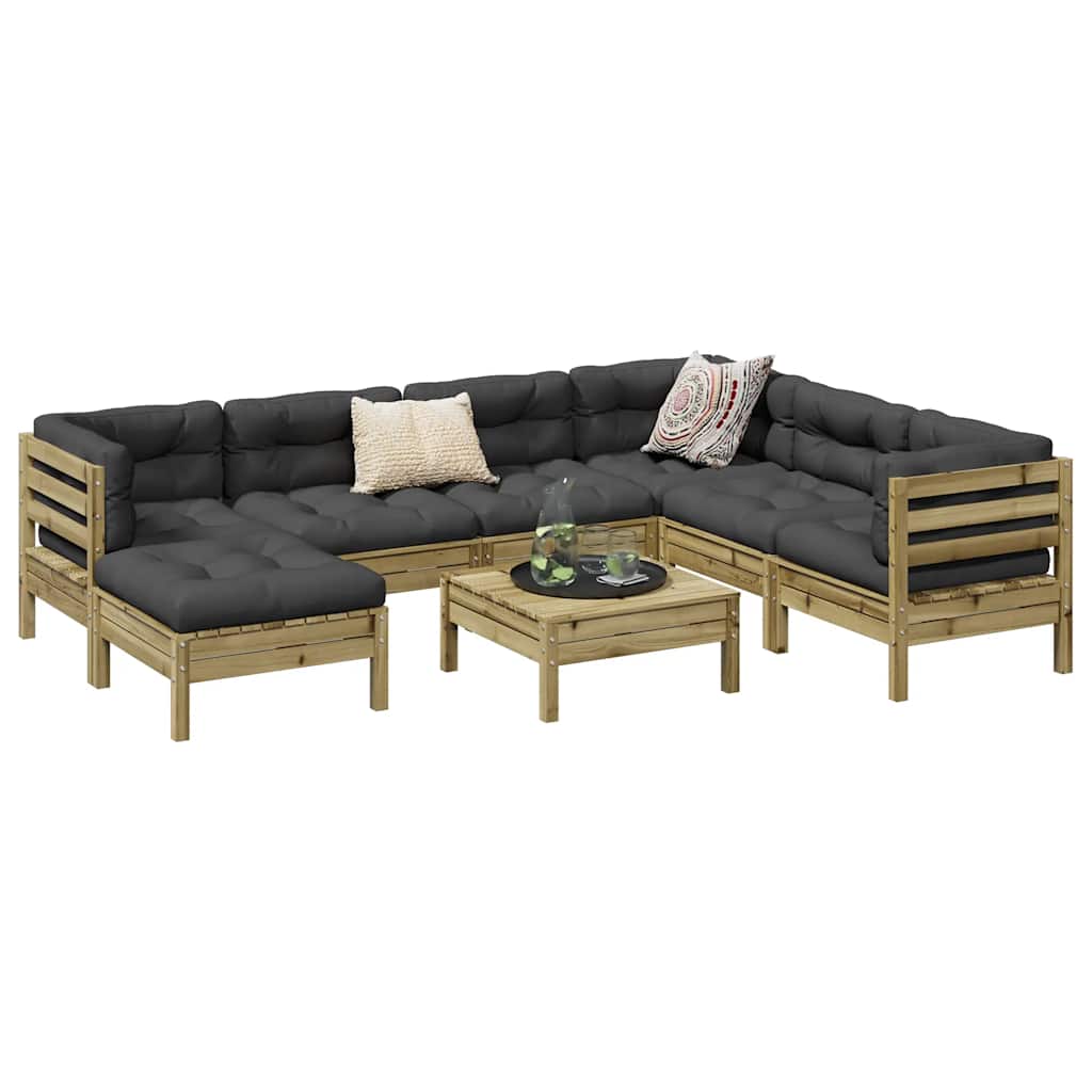 vidaXL 8-delige Loungeset met kussens massief grenenhout wasbruin