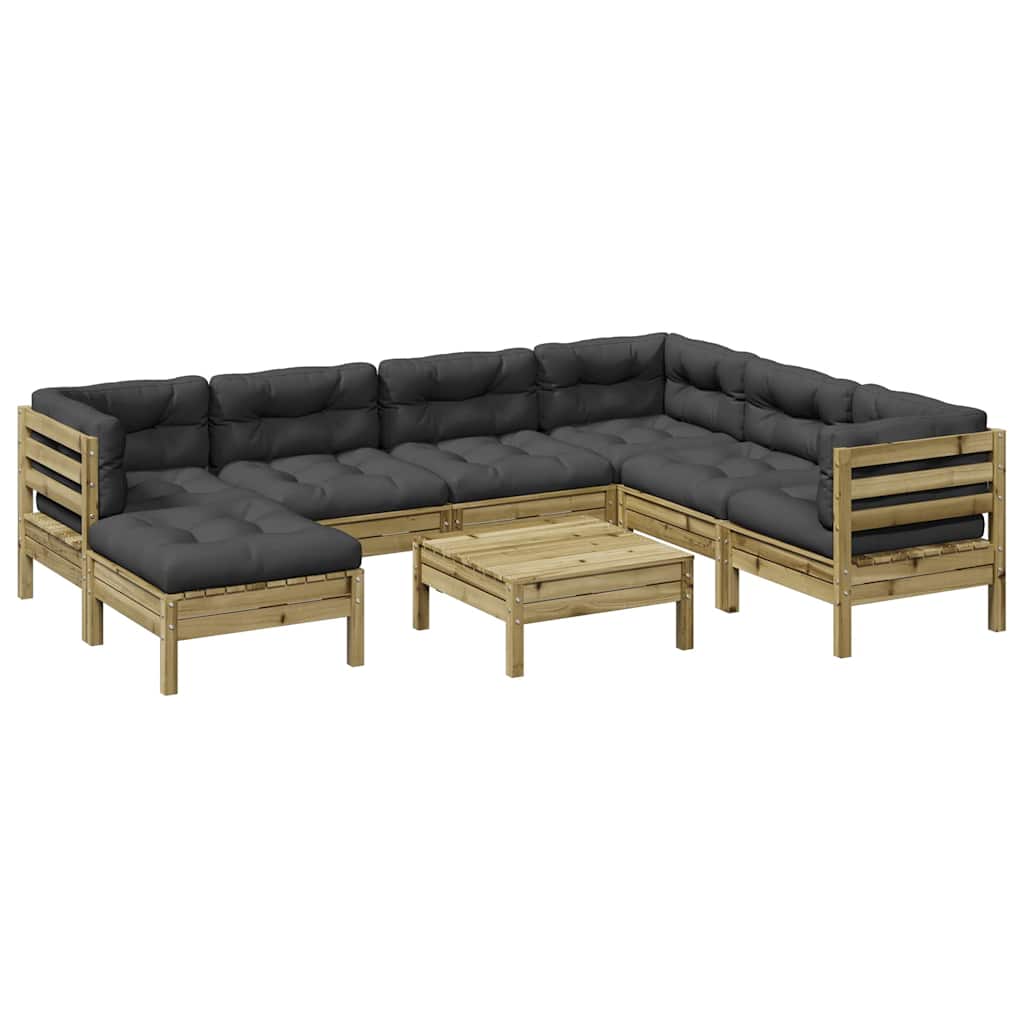 vidaXL 8-delige Loungeset met kussens massief grenenhout wasbruin