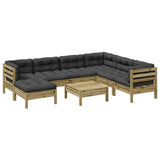 vidaXL 8-delige Loungeset met kussens massief grenenhout wasbruin