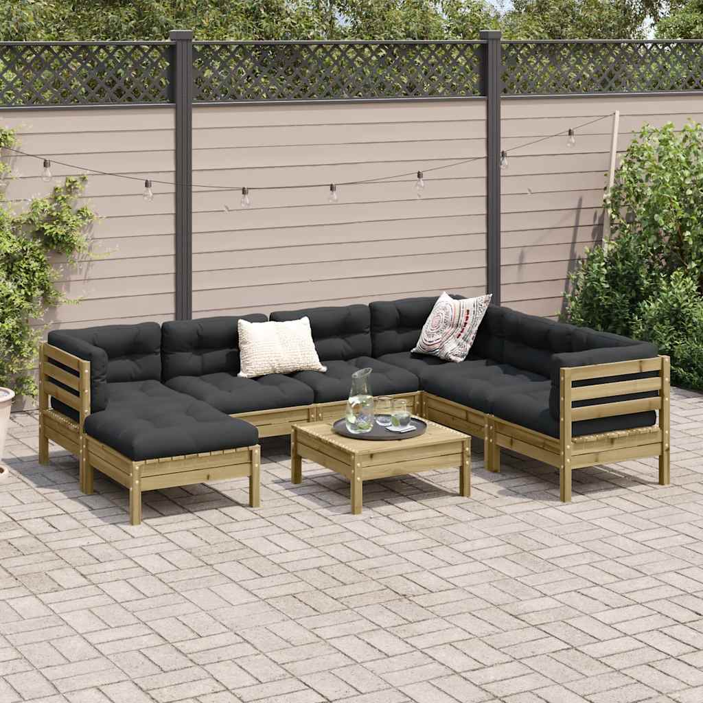 vidaXL 8-delige Loungeset met kussens massief grenenhout wasbruin