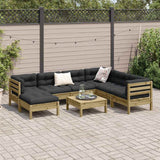 vidaXL 8-delige Loungeset met kussens massief grenenhout wasbruin