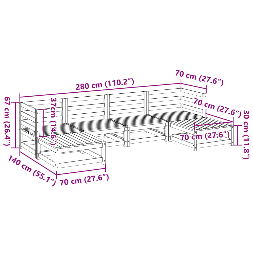 vidaXL 6-delige Loungeset massief grenenhout