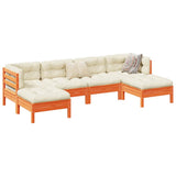 vidaXL 6-delige Loungeset met kussens massief grenenhout wasbruin