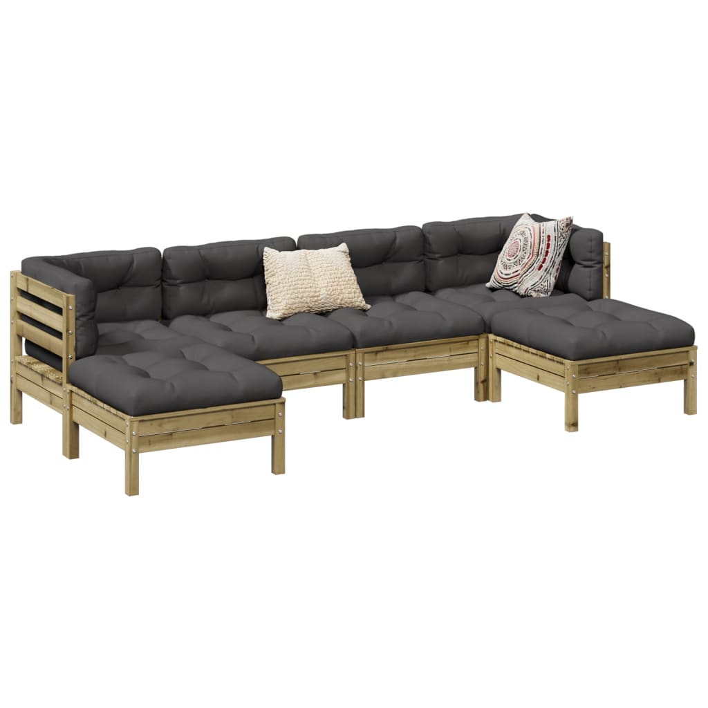vidaXL 6-delige Loungeset met kussens massief grenenhout wasbruin
