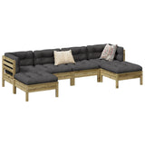 vidaXL 6-delige Loungeset met kussens massief grenenhout wasbruin