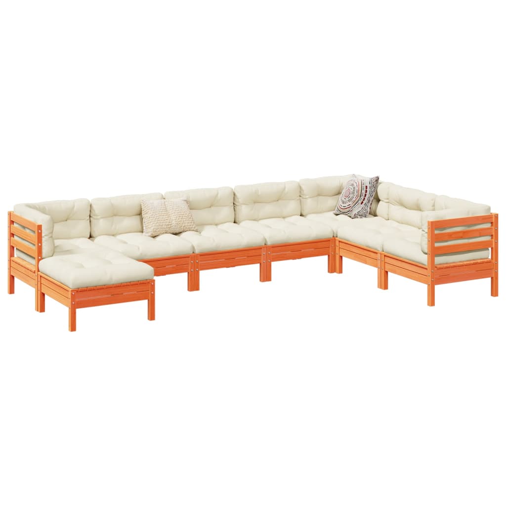 vidaXL 8-delige Loungeset met kussens massief grenenhout wasbruin