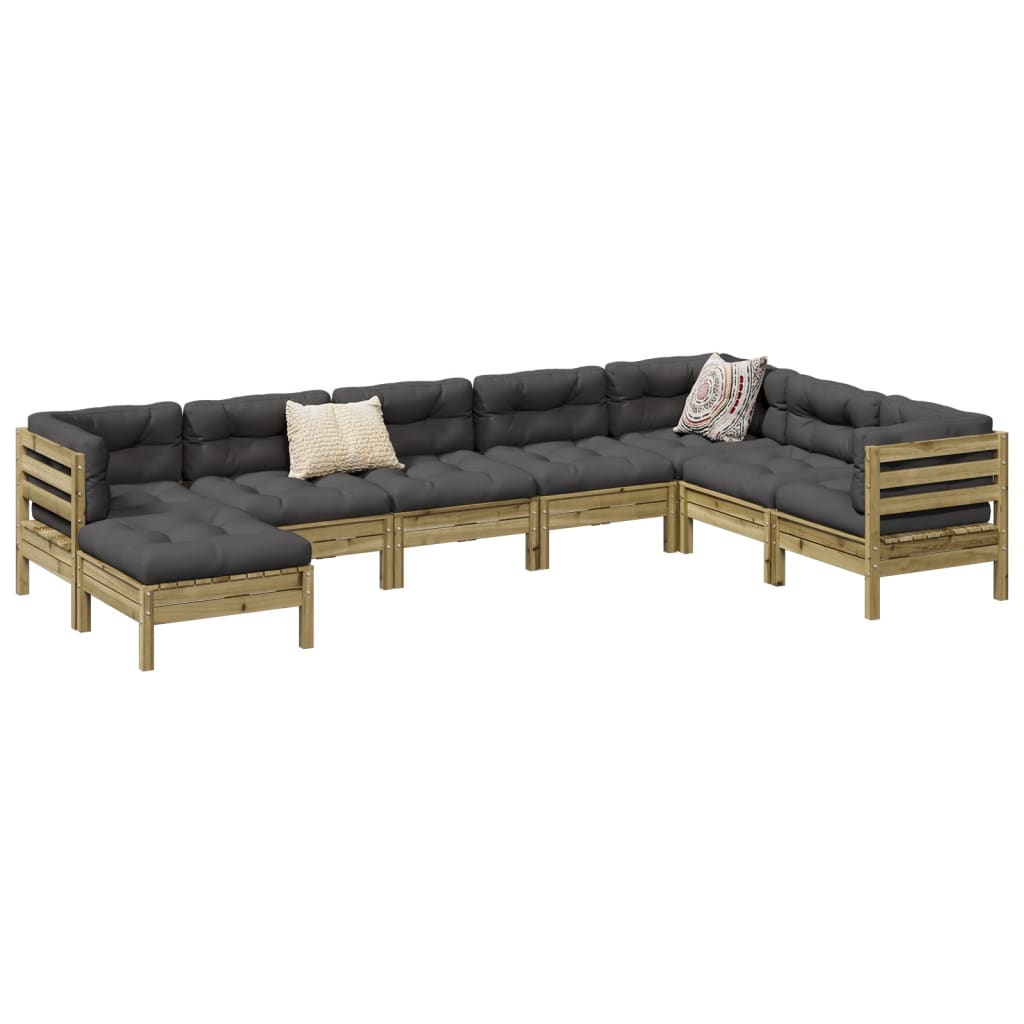 vidaXL 8-delige Loungeset met kussens massief grenenhout wasbruin