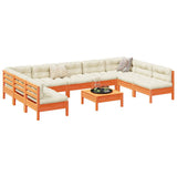 vidaXL 10-delige Loungeset met kussens massief grenenhout wasbruin
