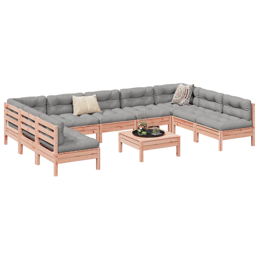 vidaXL 10-delige Loungeset met kussens massief grenenhout wasbruin