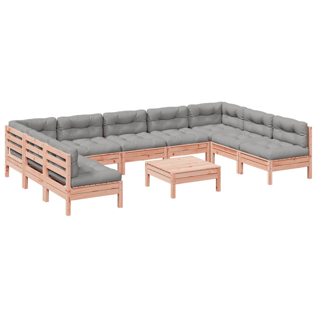 vidaXL 10-delige Loungeset met kussens massief grenenhout wasbruin