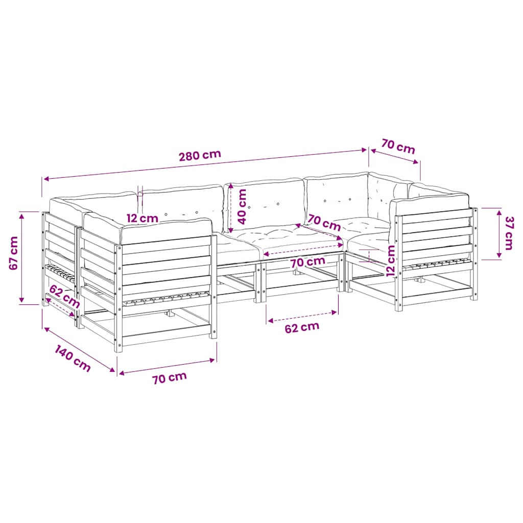 vidaXL 6-Piece Lounge Set Solid Pine Wood