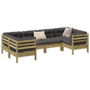 vidaXL 6-delige Loungeset met kussens massief grenenhout wasbruin
