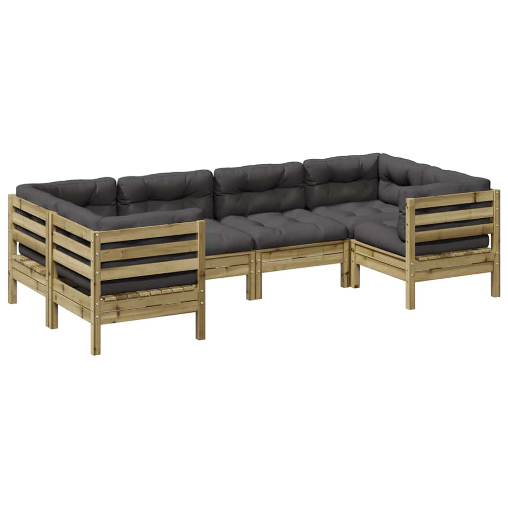 vidaXL 6-delige Loungeset met kussens massief grenenhout wasbruin