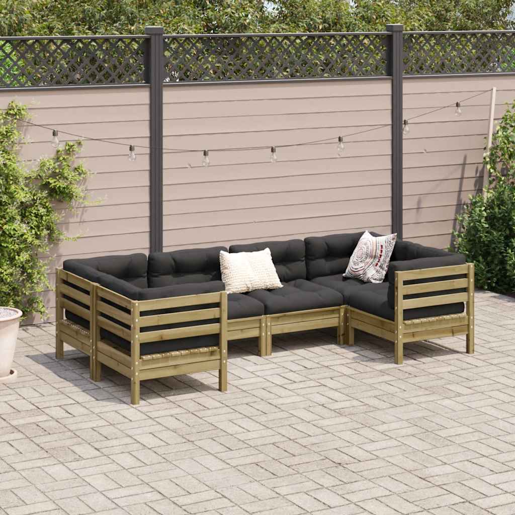 vidaXL 6-delige Loungeset met kussens massief grenenhout wasbruin