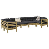 vidaXL 7-delige Loungeset met kussens massief grenenhout wasbruin
