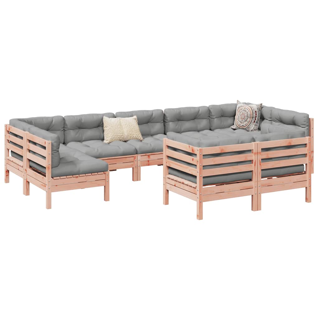 vidaXL 9-delige Loungeset met kussens massief grenenhout wasbruin